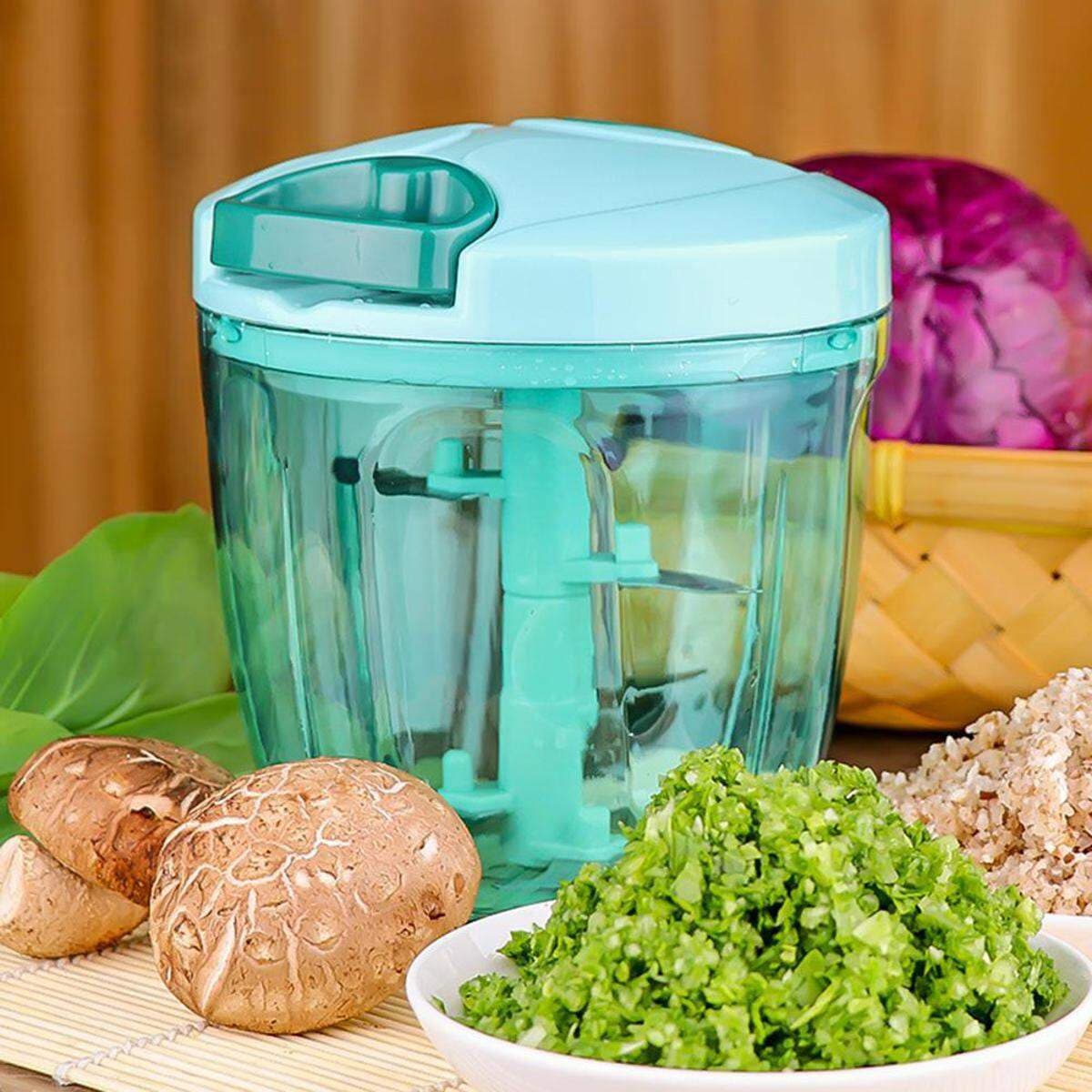 Large Handy and Compact Chopper Handy Quick Cutter for Kitchen, 3 Blade Stainless Steel, Pull String, Green (350ml)